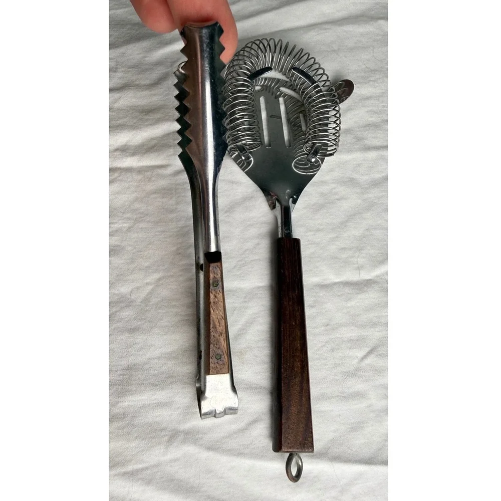 Vintage Bar Tool Cocktail‎ Strainer Tongs Stainless Steel Japan MCM Minimalist
